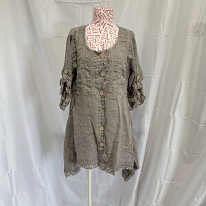 Tera Bora Linen Gypsy Tunic Top Handerkchief Hem Lagenlook Shirt Size 1 ‎ (S/M)